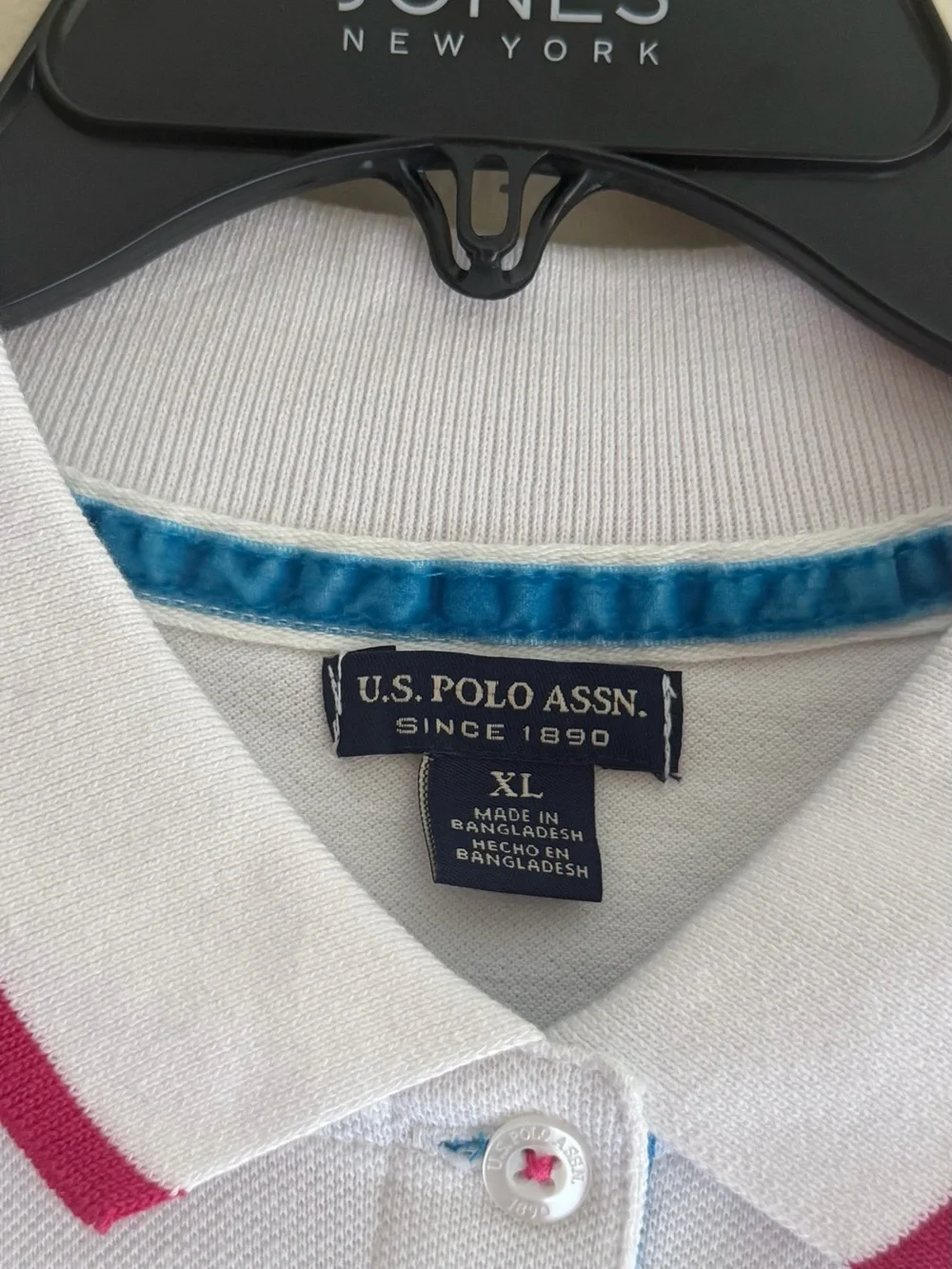 U.S. Polo Assn. White Polo with Pink Trim and Blue Sleeve Number